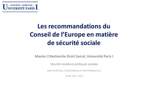 Les recommandations du Conseil de l'Europe en matière de sécurité sociale